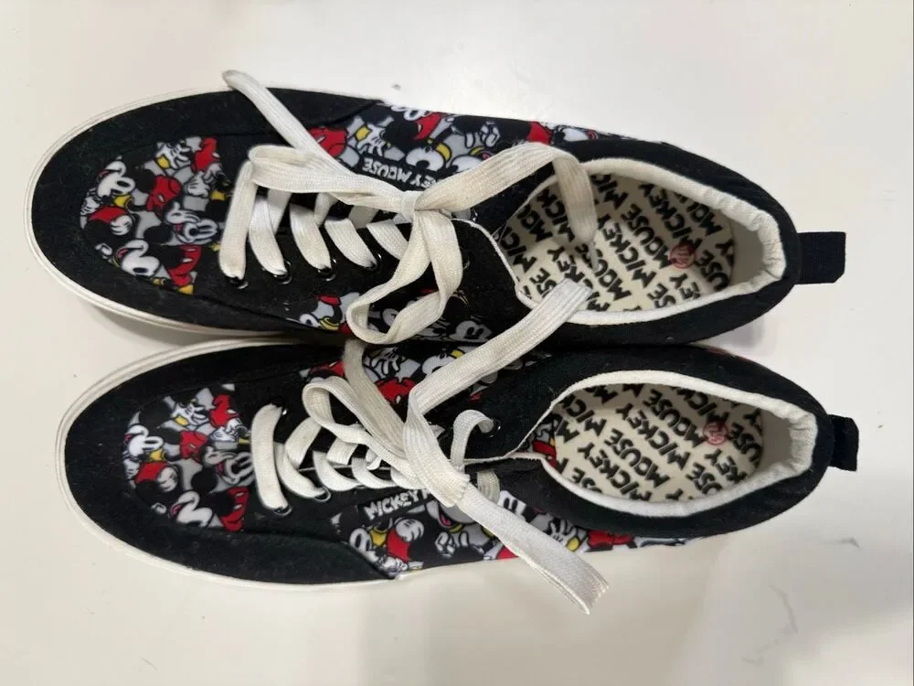 Disney Ground Up Mickey Mouse Print Mens Low Top Canvas Sneakers Black Size 11.5